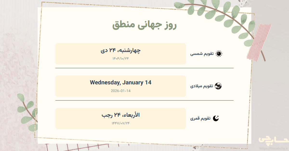 تصویر رویداد روز جهانی منطق - چهارشنبه، ۲۴ دی (Wednesday, January 14) - الأربعاء، ۲۴ رجب