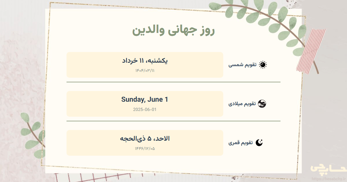 تصویر رویداد روز جهانی والدین - یکشنبه، ۱۱ خرداد (Sunday, June 1) - الاحد، ۵ ذی‌الحجه