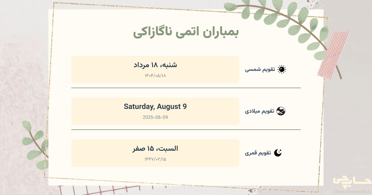 تصویر رویداد بمباران اتمی ناگازاکی - شنبه، ۱۸ مرداد (Saturday, August 9) - السبت، ۱۵ صفر