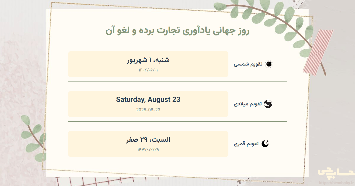 تصویر رویداد روز جهانی یادآوری تجارت برده و لغو آن - شنبه، ۱ شهریور (Saturday, August 23) - السبت، ۲۹ صفر