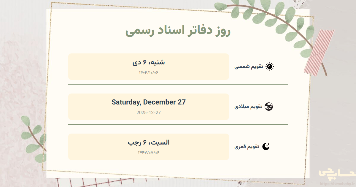 تصویر رویداد روز دفاتر اسناد رسمی - شنبه، ۶ دی (Saturday, December 27) - السبت، ۶ رجب