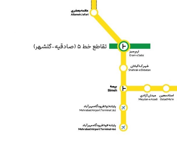نقشه انشعاب فرودگاه مهرآباد خط ۴ مترو تهران