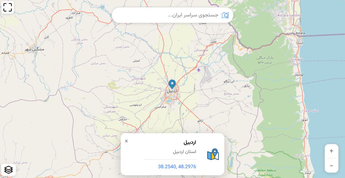 نقشه اردبیل و مناطق دیدنی