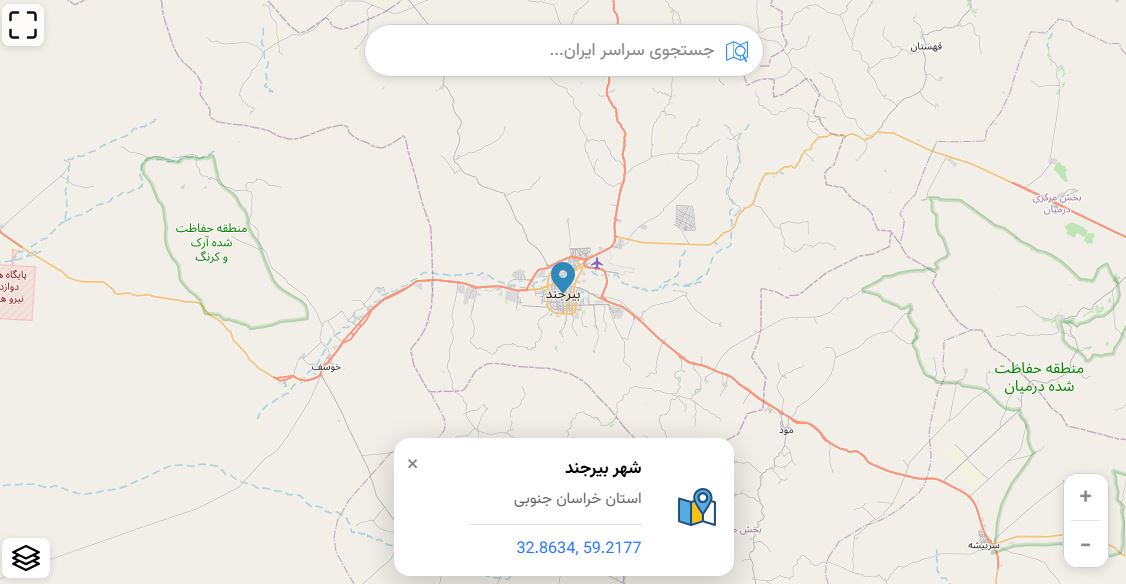 نقشه بیرجند و مسیرهای شهری