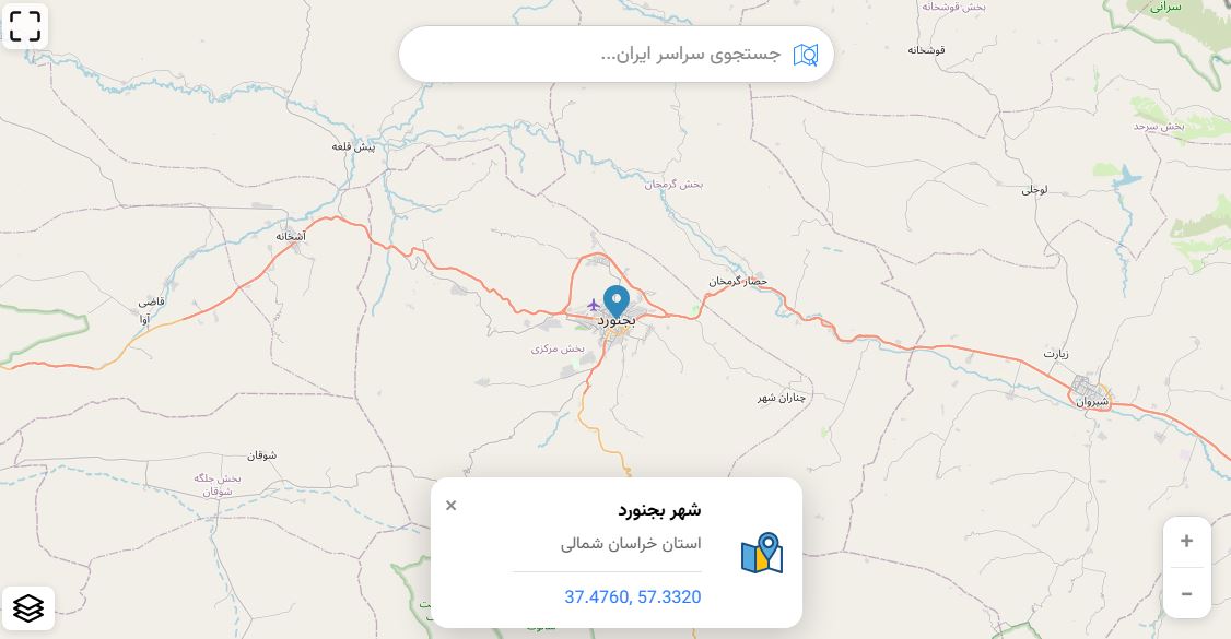 نقشه بجنورد و مناطق اطراف