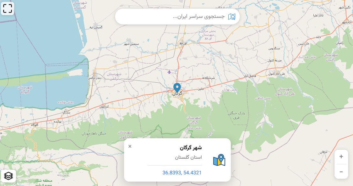 نقشه گرگان و مناطق دیدنی
