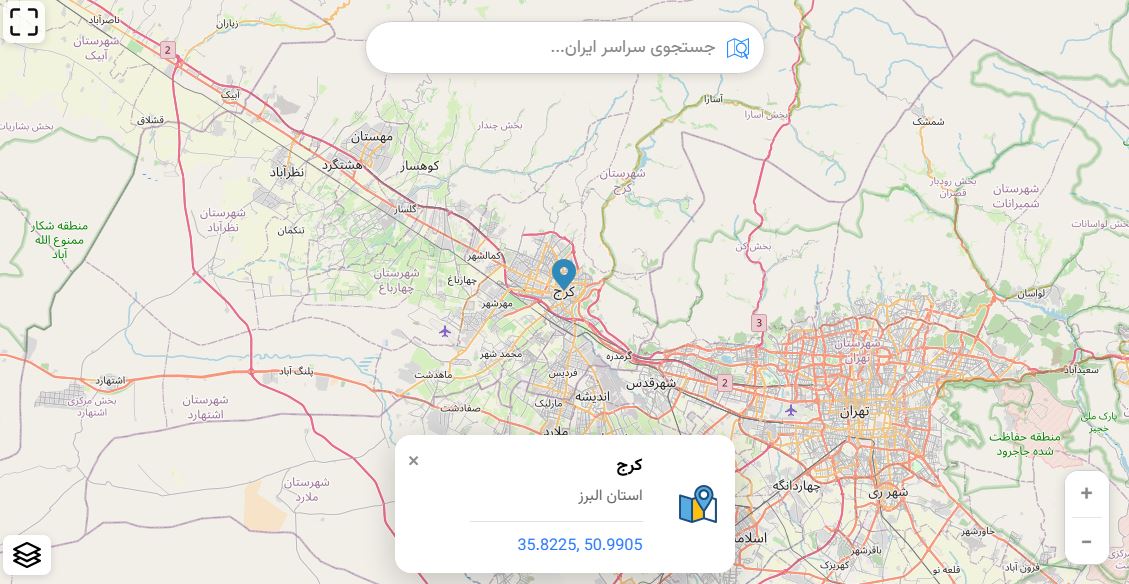 نقشه کرج و مناطق اطراف