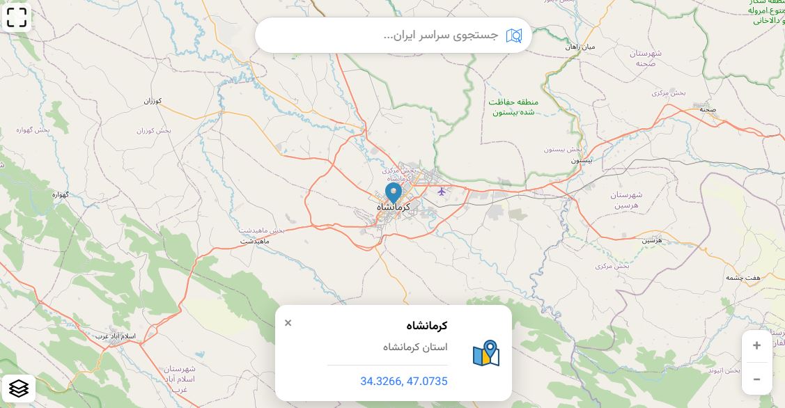 نقشه کرمانشاه و مناطق اطراف