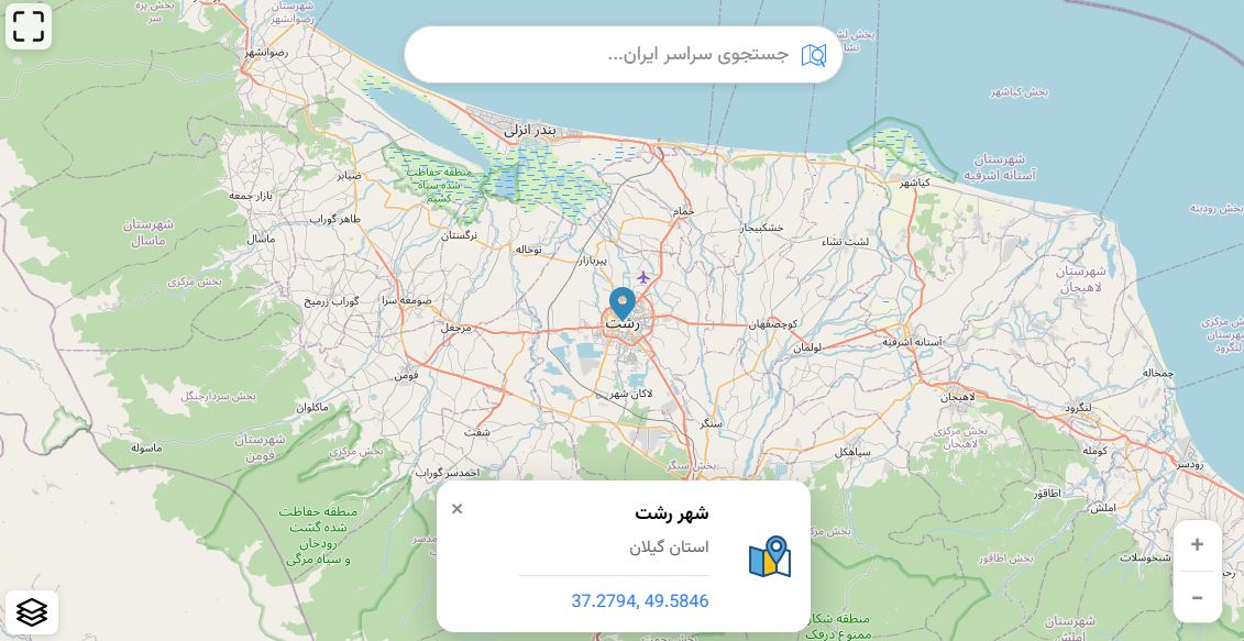 نقشه رشت و مناطق سرسبز