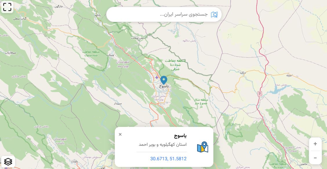 نقشه یاسوج و مناطق اطراف