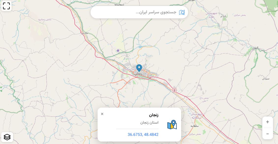 نقشه زنجان و مناطق اطراف